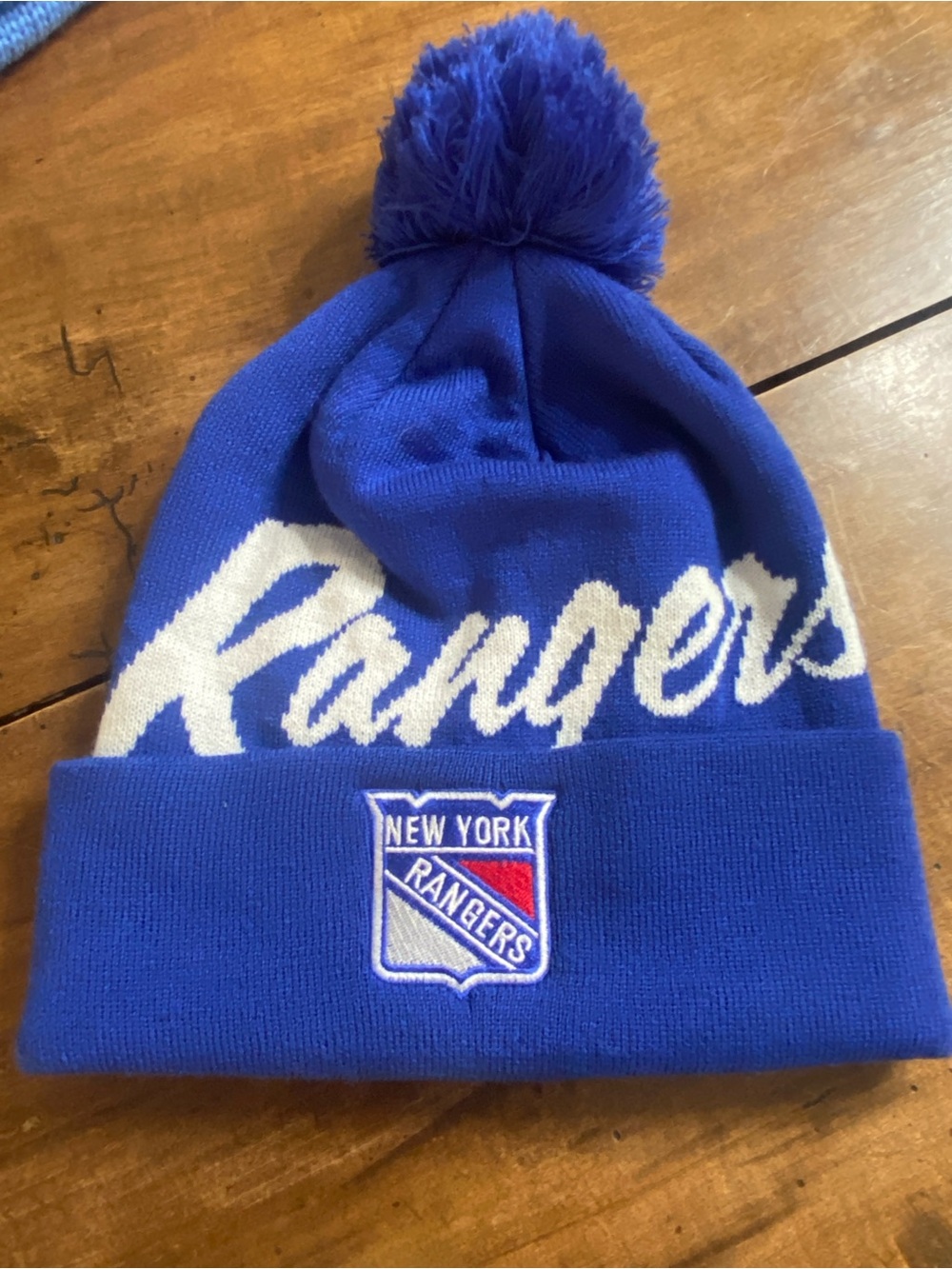 Mitchell & Ness rare New York Rangers Royal Blue Pom Beanie